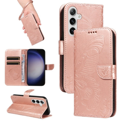 Чохол-книжка Swallowtail Butterfly Embossed Leather  для Samsung Galaxy S25+ / S24+ 5G - рожеве золото