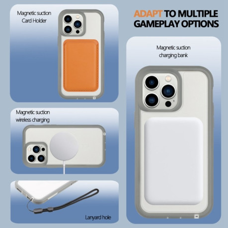 Противоударный чехол Defender Series XT MagSafe Magnetic Shockproof  на iPhone 15 Pro - бело-серый