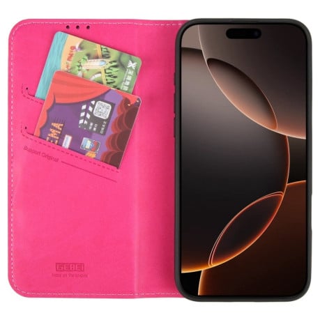 Чохол протиударний GEBEI Top-grain Horizontal Flip Leather для iPhone 16 Pro - пурпурно-червоний