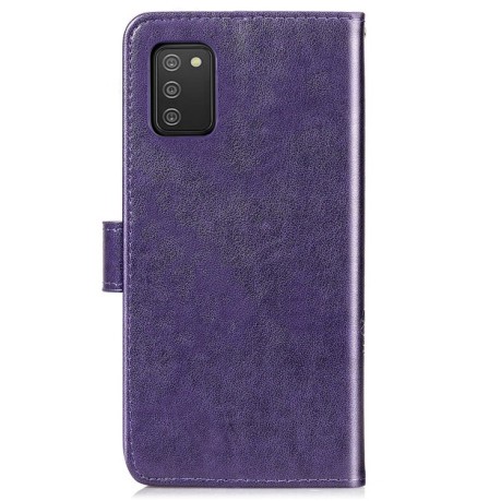 Чехол-книжка Four-leaf Clasp Embossed Buckle на Samsung Galaxy A02S - фиолетовый
