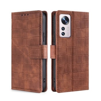 Чохол-книжка з м'яким покриттям (Skin Feel), фактура крокодил (Crocodile Texture) на Xiaomi 12 Pro - коричневий