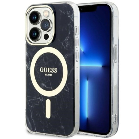 Оригинальный чехол Guess Marble MagSafe для iPhone 14 Pro Max - black