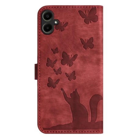 Чохол-книжка з тисненням Butterfly Cat м'яка фактура з магнітним хлястиком на Samsung Galaxy A07 4G / A06 4G - червоний