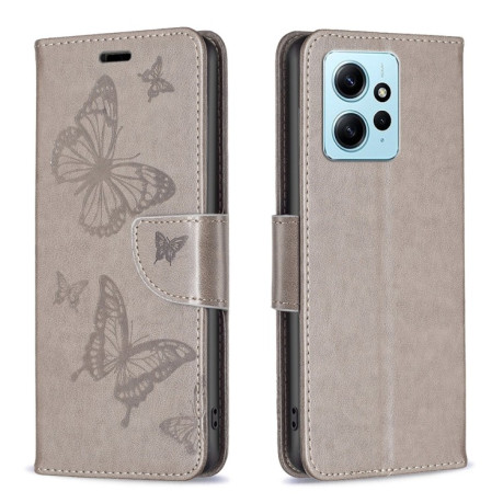 Чехол-книжка Butterflies Pattern для Xiaomi Redmi Note 12 4G - серый