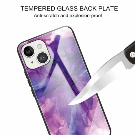 Противоударный стеклянный чехол Marble Pattern Glass на iPhone 14/13 - Abstract Purple