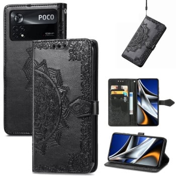Чохол-книжка Lucky Clover Halfway Mandala Embossing Pattern на Xiaomi Poco X4 Pro 5G - чорний