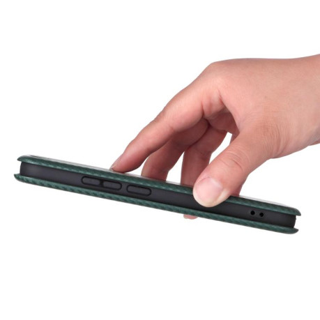 Чохол-книжка Carbon Fiber Texture на OPPO Reno14 Global / Reno14 F — зелений