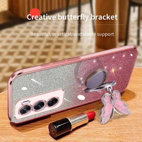 Протиударний чохол Plated Gradient Glitter Butterfly Holder для OPPO Reno 12 Pro Global - чорний