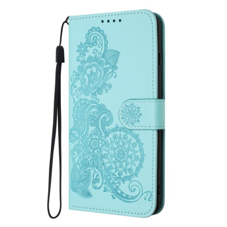 Чехол-книжка Embossed Flower Zipper Leather на Redmi Note 14 Pro+ 5G - голубой