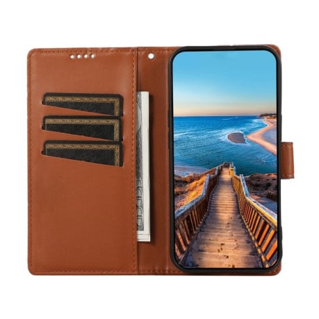 Чехол-книжка PU Genuine Leather Texture Embossed Line для Samsung Galaxy M55 - коричневый