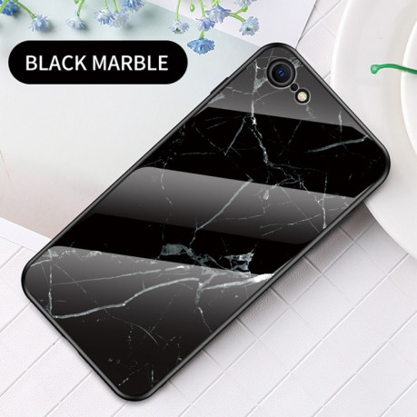 Стеклянный чехол Colored Painting Marble Pattern на iPhone SE 3/2 2022/2020/7/8 - черный