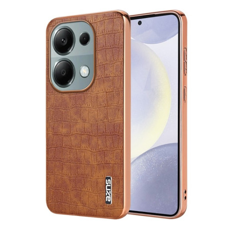 Чохол AZNS Electroplated Frame Crocodile Texture на Xiaomi Redmi Note 14S/ 13 Pro 4G / POCO M6 Pro 4G - коричневий