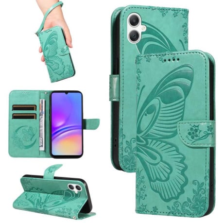 Чехол-книжка Swallowtail Butterfly Embossed Leather на Samsung Galaxy A07 5G - зеленый