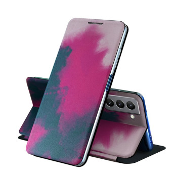 Чехол-книжка Voltage Watercolor для Samsung Galaxy S21 FE - пурпурно-красный