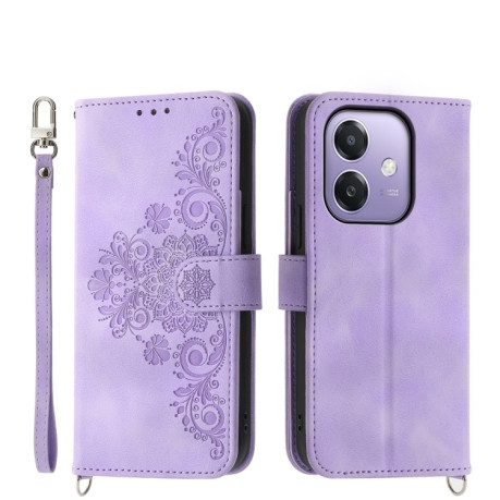 Чехол-книжка Skin-feel Flowers Embossed для OPPO A3/A3x/A40m - фиолетовый