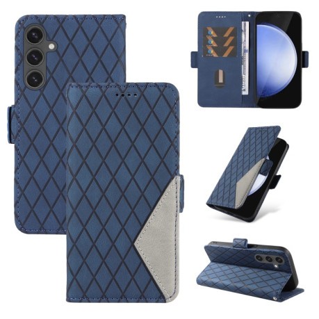 Чехол-книжка Dual-color Rhombic Lattice Leather для Samsung Galaxy S24 FE 5G - синий