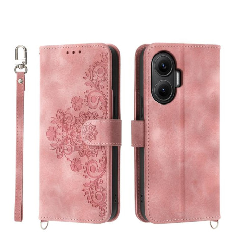 Чехол-книжка Skin-feel Flowers Embossed для Xiaomi Poco F7 - розовый