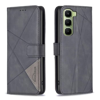 Чехол-книжка с фактурой Rhombus и магнитным хлястиком на Infinix Hot 60 Pro 4G - черный