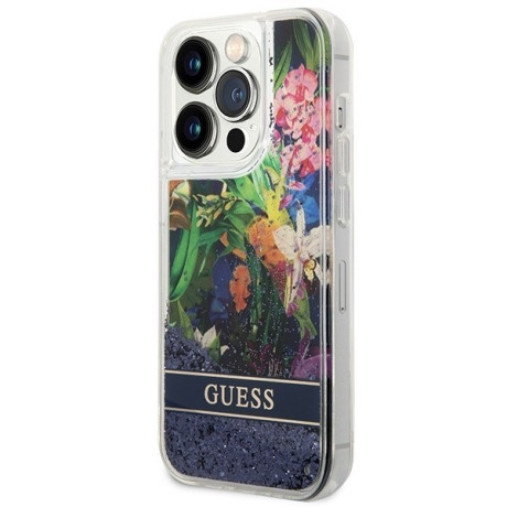 Оригінальний чохол Guess Flower Liquid Glitter на iPhone 14 Pro Max - blue