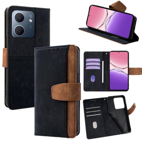 Чохол-книжка Color Stitching Skin Feel із захистом від сканування RFID та магнітним хлястиком на OPPO A5x 5G - чорний