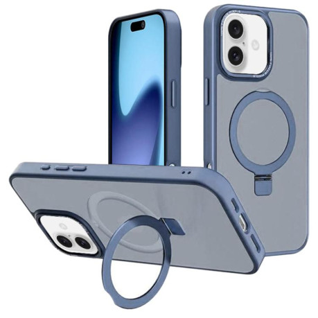 Противоударный чехол Kalebol Metal Lens Frame MagSafe Holder Frosted для iPhone 17 - голубой