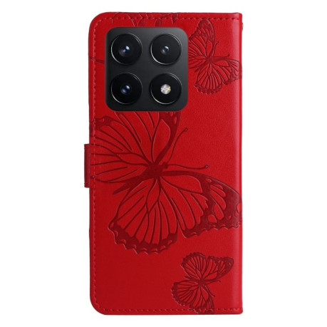 Чехол-книжка Embossed Butterfly для Xiaomi 14T - красный