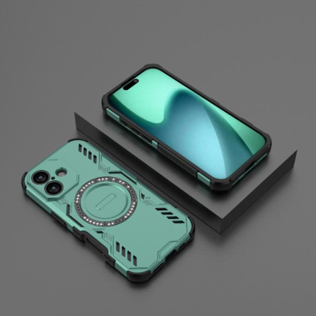 Противоударный чехол Butterfly Armor MagSafe Magnetic Ring Shockproo для iPhone 17 - зеленый