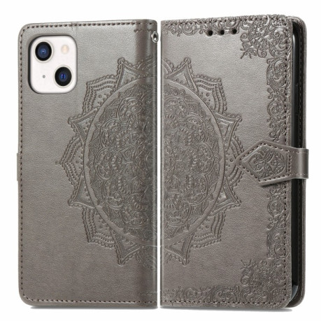 Чехол-книжка Mandala Embossing Pattern на iPhone 13 mini - серый