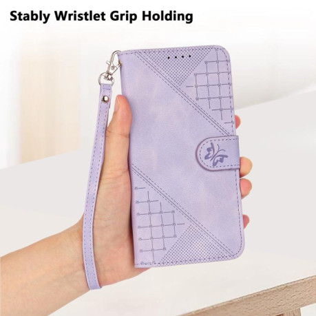 Чехол-книжка Grid Stitching Leather Phone Case with Lanyard для для Motorola Moto G15 - фиолетовый