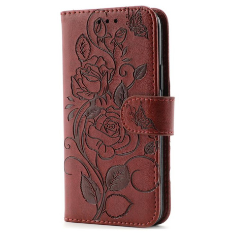 Чехол-книжка Rose Butterfly Embossed Leather для Realme 14 Pro+ - коричневий