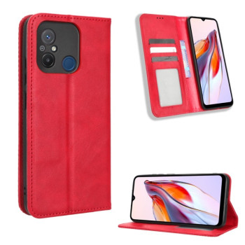 Чехол-книжка Magnetic Buckle Retro Crazy Horse Texture на Xiaomi Redmi 12C / 11A - красный