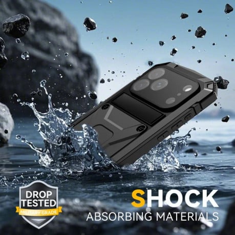 Протиударний чохол R-JUST Metal + Silicone + Tempered Glass Life Waterproof на iPhone 17 Pro - чорний