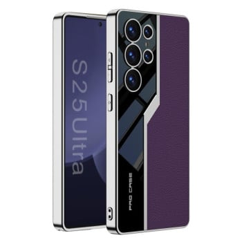Противоударный чехол GKK Plating TPU + Leather Supercar  для Samsung Galaxy S25 Ultra 5G - фиолетовый