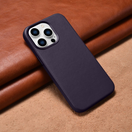 Шкіряний чохол iCarer Genuine Leather (MagSafe) для iPhone 14 Pro - темно-фіолетовий