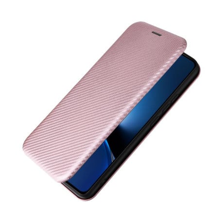 Чехол-книжка Carbon Fiber Texture на Xiaomi Poco X7 Pro / Xiaomi Redmi Turbo 4 - розовый