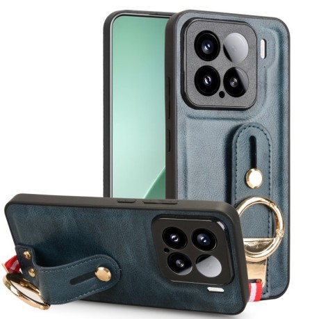 Противоударный чехол Wristband Leather Back для Xiaomi 15 Pro - синий