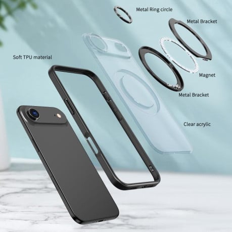Чехол kalebol с MagSafe и подставкой 360 Metal Ring Holder на iPhone Air - черный