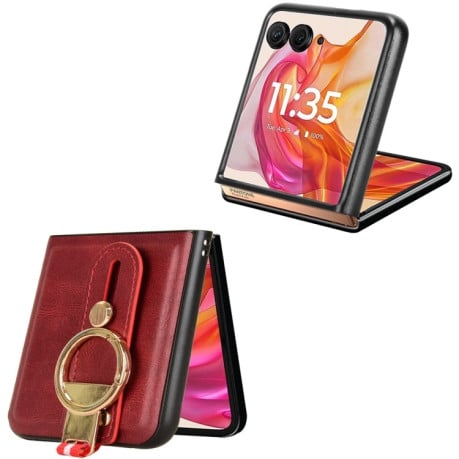 Противоударный чехол Wristband Leather Back для Motorola Razr 50 Ultra - красный