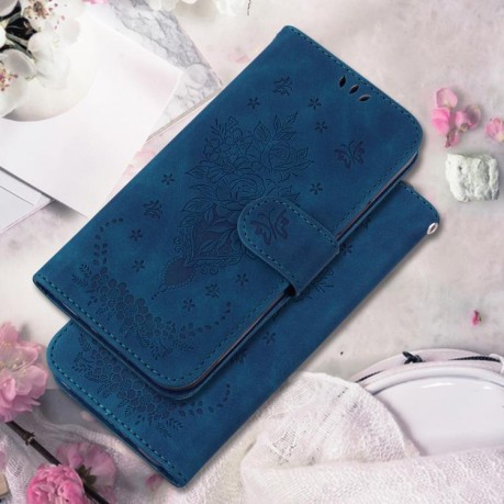 Чехол-книжка Butterfly Rose Embossed для Xiaomi Redmi Note 14 4G 164.48mm - синий
