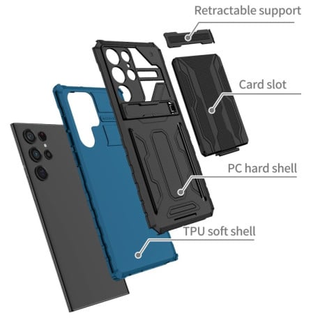 Противоударный чехол Armor Card для Samsung Galaxy S22 Ultra 5G - синий