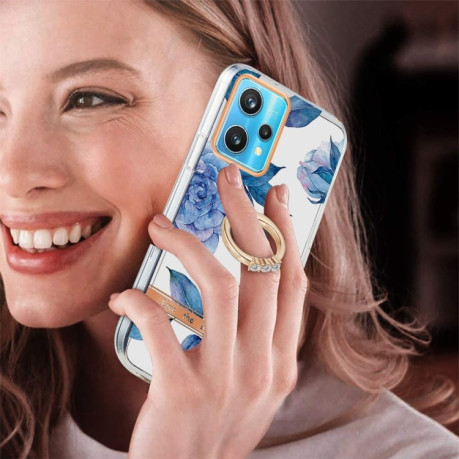 Противоударный чехол Ring IMD Flowers для Realme 9 Pro Plus 5G - Blue Peony