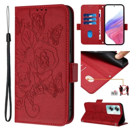 Чохол-книжка Embossed Rose RFID Anti-theft Leather для OnePlus Nord N30 SE 5G - червоний