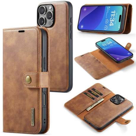Чохол-книжка DGMING Crazy Horse Texture для iPhone 16 Pro - коричневий
