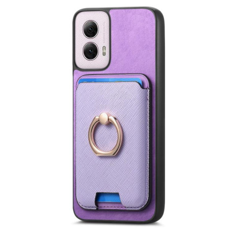 Чехол Retro Cross Leather Ring Vertical Insert Card Bag MagSafe для Motorola Moto G35 5G - фиолетовый