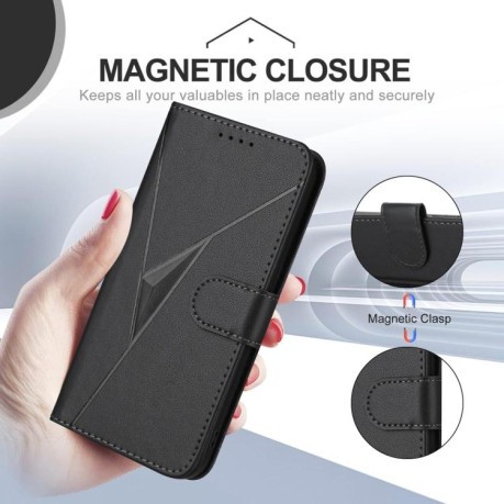 Чехол-книжка Triangle Pattern Buckle Clasp Leather на Xiaomi Redmi Note 14 Pro 4G - черный