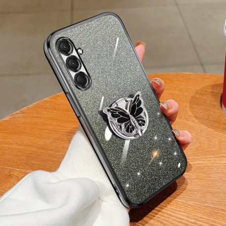 Противоударный чехол Plated Gradient Glitter Butterfly Holder для Samsung Galaxy A16 5G - черный