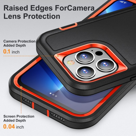 Противоударный чехол 3 in 1 Rugged Holder для iPhone 14 - черно-оранжевый