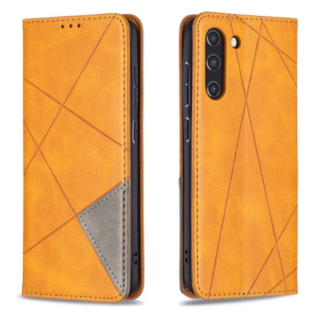Чехол-книжка Rhombus Texture на Samsung Galaxy S21 FE - желтый