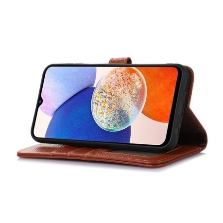 Шкіряний чохол-книжка KHAZNEH Genuine Leather RFID для Xiaomi Redmi Note 14 4G - кавовий