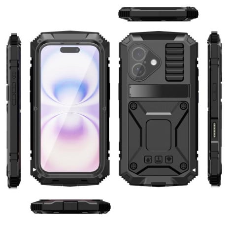 Противоударный чехол R-JUST Metal + Silicone + Tempered Glass Life Waterproof на iPhone 17 - черный